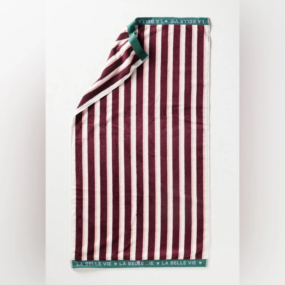 Anthropologie La Belle Cotton Woven Hand Towel Collection in Wine NEW
